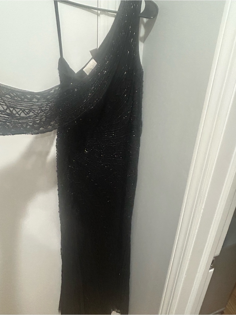 LARA Black Beaded One-Shoulder Maxi Dress